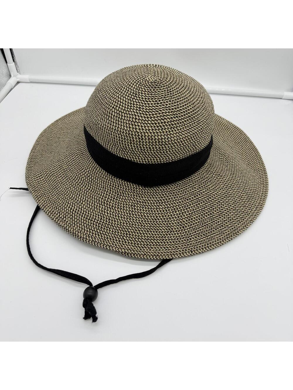 Solar Escape Wide Brim Straw Sun Hat Chin Strap Adjust Summer Beach Vacation